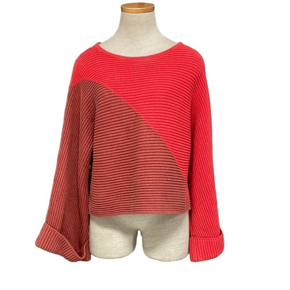 Slate & Willow Sweater Boxy Colorblock Red Knit Size Medium M
